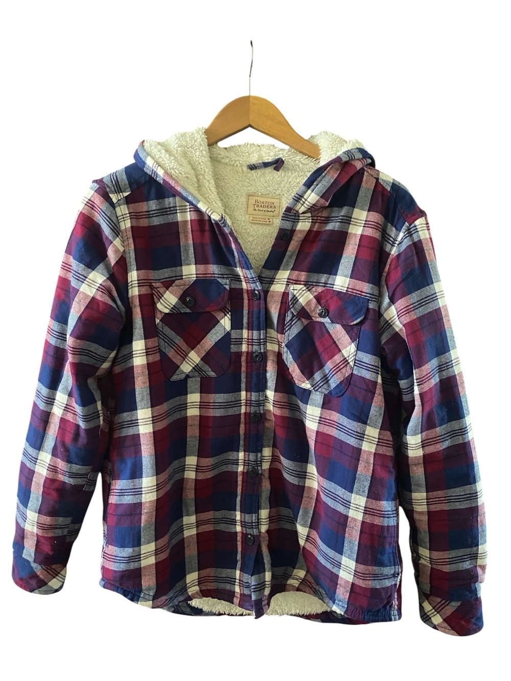 Boston Traders Purple Plaid Sherpa-Lined Hooded Shirt Jacket